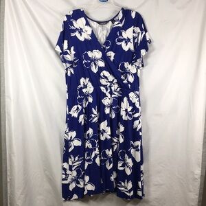 Lands End Women’s Flutter Short Sleeve V-Neck Midi Dress Size 14-16 Like-NEW